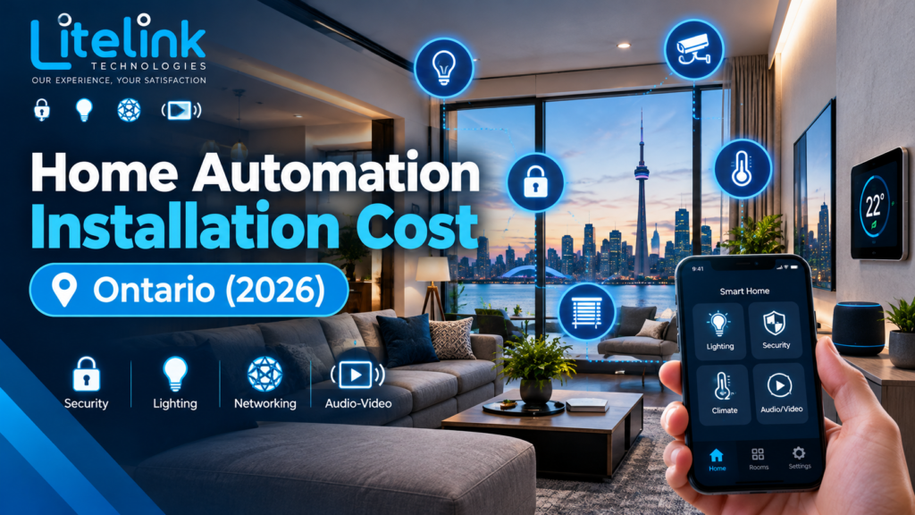 Home automation installation in Ontario featuring smart lighting, climate control and integrated security systems